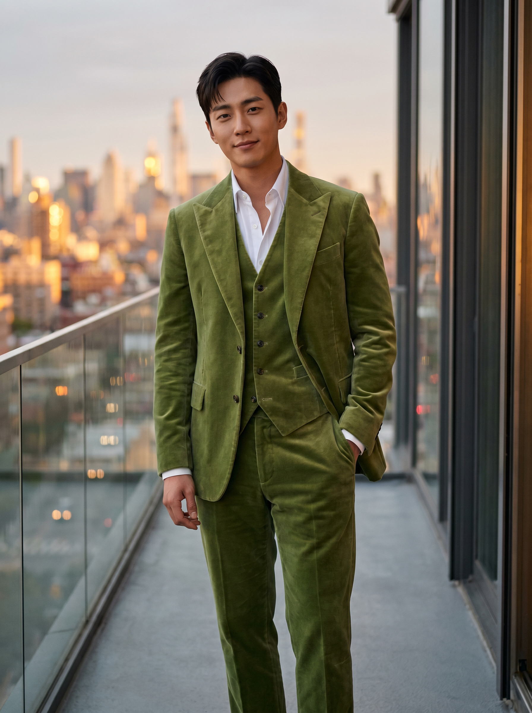 Pistachio Velvet 3-Piece Suit — Custom Made to Measure - front view