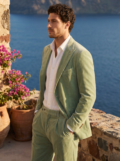Pistachio Velvet Groomsmen Suit — Custom Made to Measure - side view