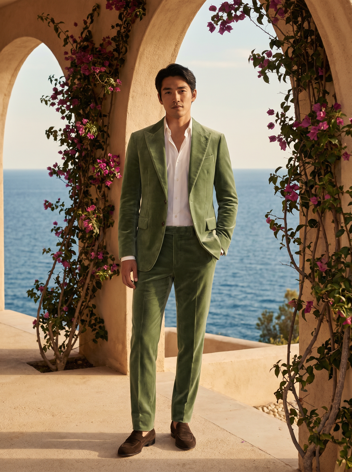 Pistachio Velvet Suit — Custom Made to Measure - front view