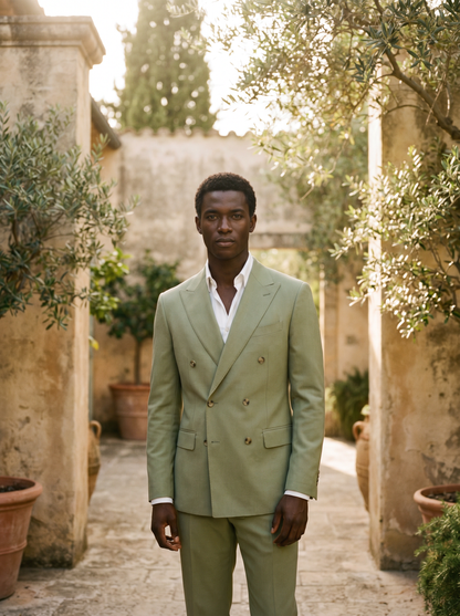 Pistachio Wool Double Breasted Suit — Custom Made to Measure - front view