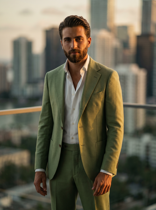 Pistachio Wool Groomsmen Suit — Custom Made to Measure - front view