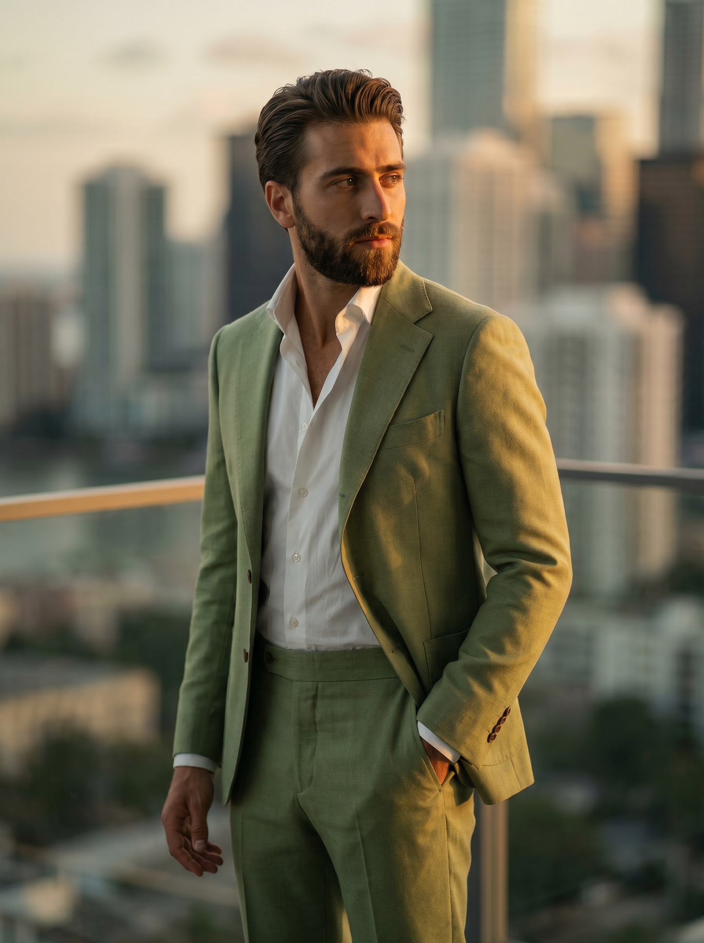 Pistachio Wool Groomsmen Suit — Custom Made to Measure - side view