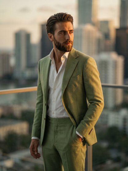 Pistachio Wool Groomsmen Suit — Custom Made to Measure - side view