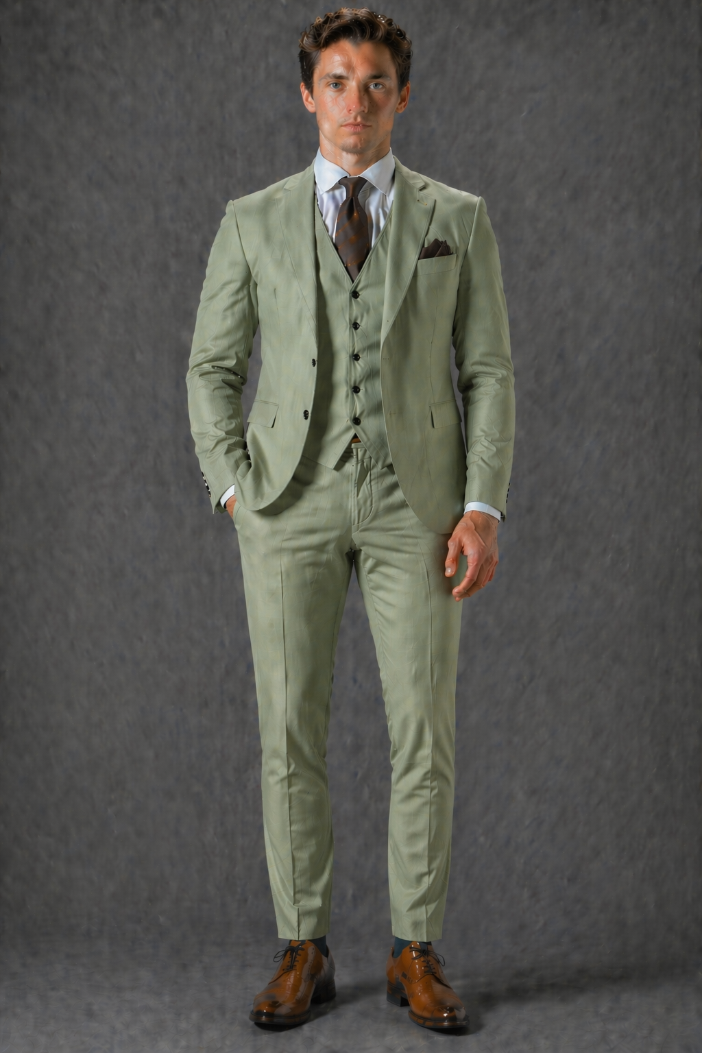 Pistachio Cotton Slim Fit Suit — Custom Made to Measure
