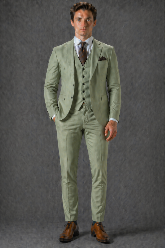 Pistachio Cotton Slim Fit Suit — Custom Made to Measure