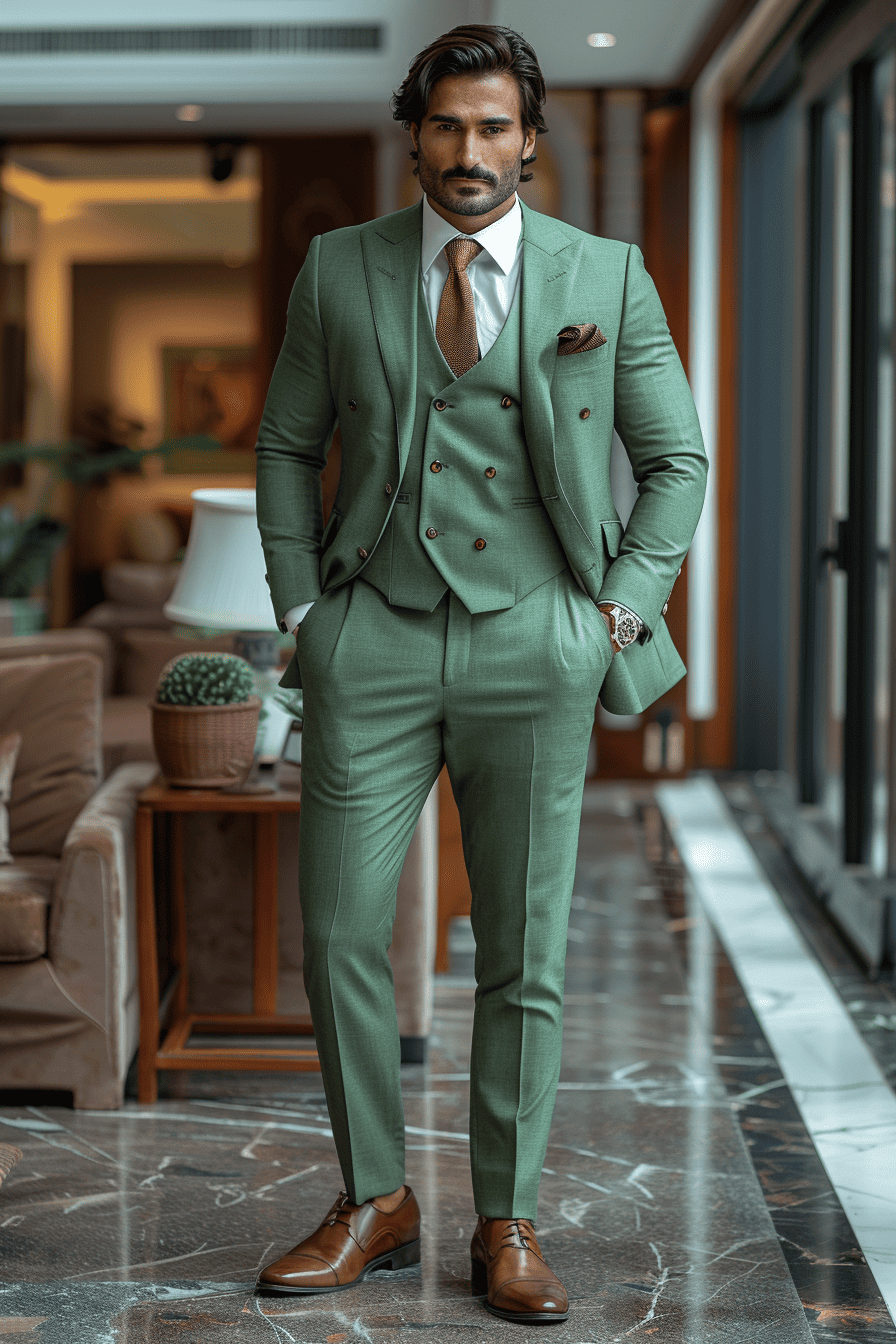 Pistachio Silk Blend Cocktail Party Suit — Custom Made to Measure