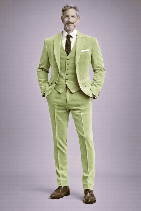 Pistachio Velvet Slim Fit Suit — Custom Made to Measure