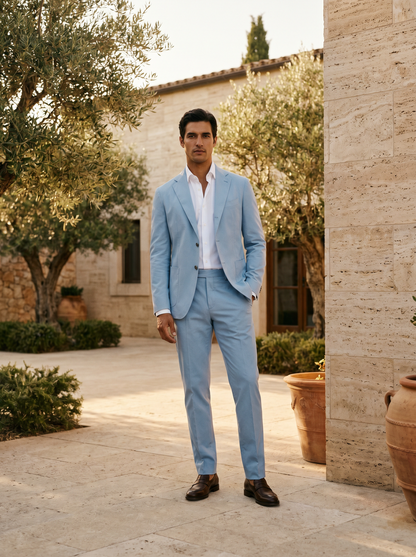Powder Blue Cotton Suit — Custom Made to Measure - front view
