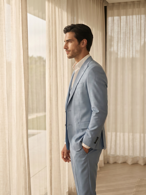Powder Blue Silk Blend 3-Piece Suit — Custom Made to Measure — 2