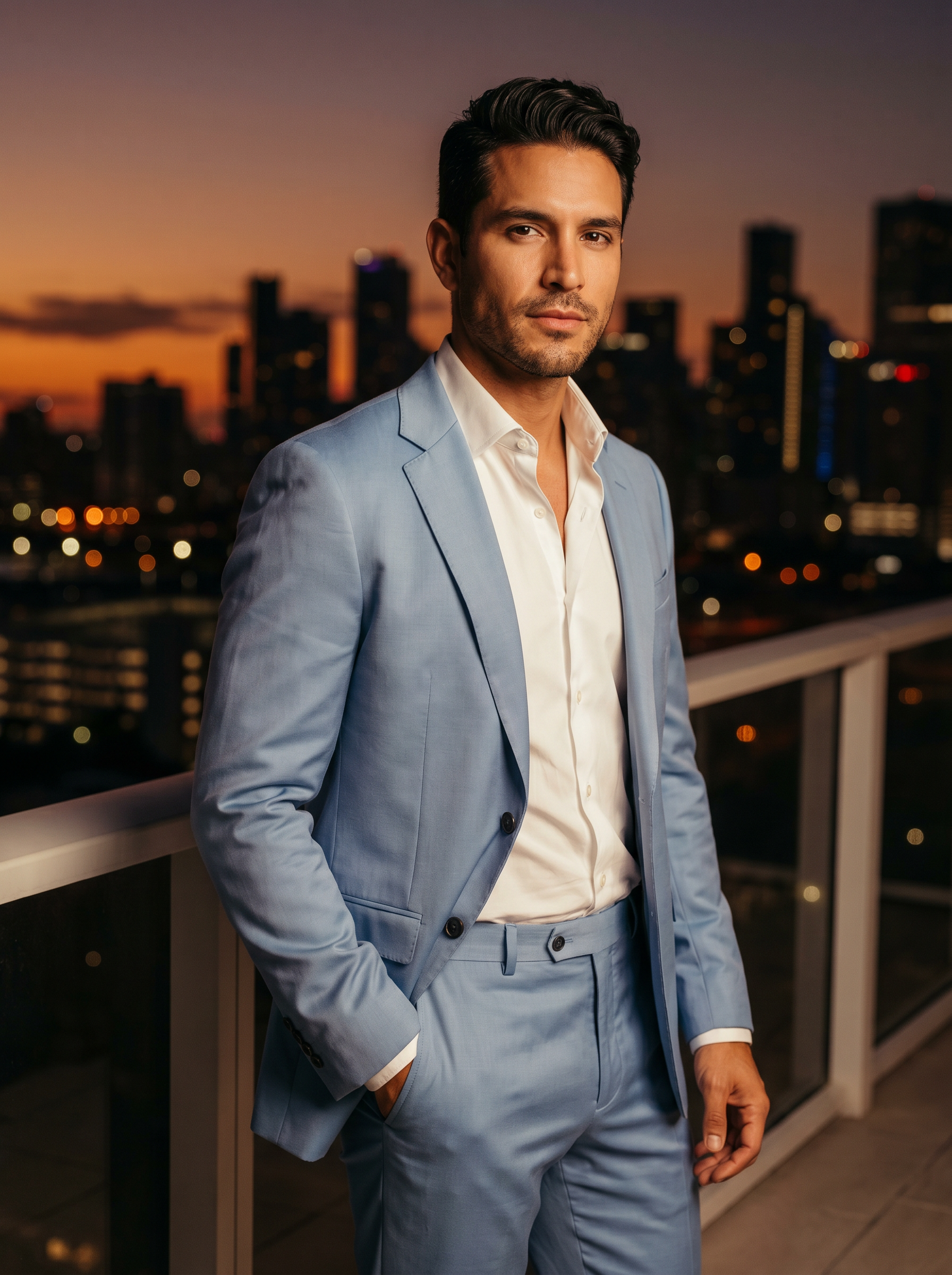 Powder Blue Silk Blend Suit — Custom Made to Measure - front view