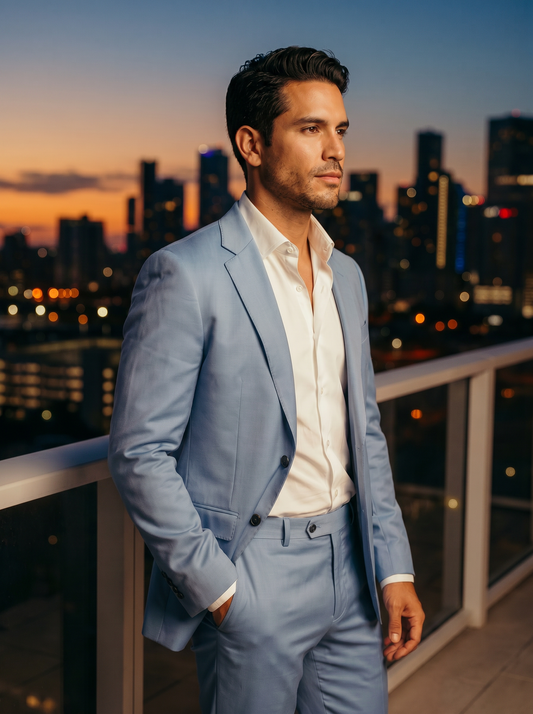 Powder Blue Silk Blend Suit — Custom Made to Measure - side view