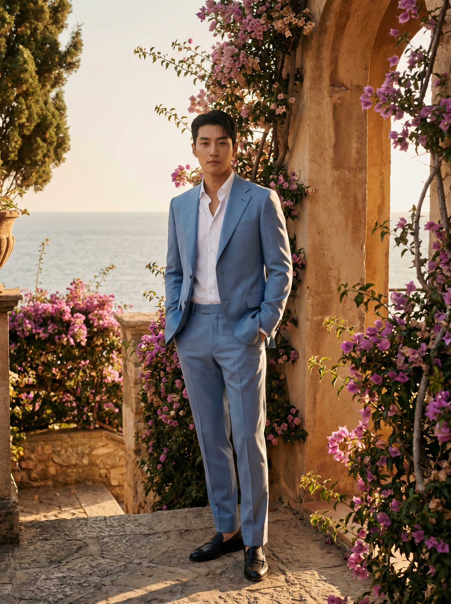 Powder Blue Wool Groomsmen Suit — Custom Made to Measure - front view