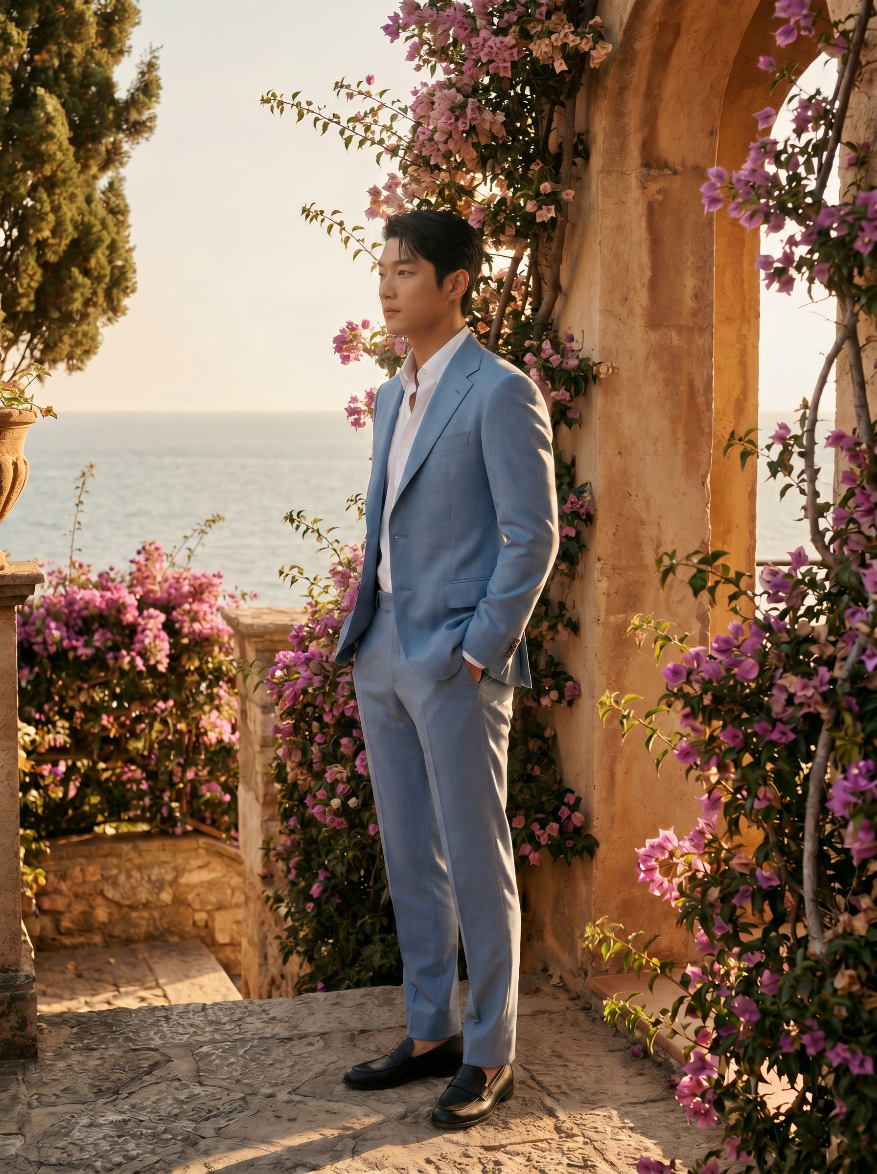 Powder Blue Wool Groomsmen Suit — Custom Made to Measure - side view