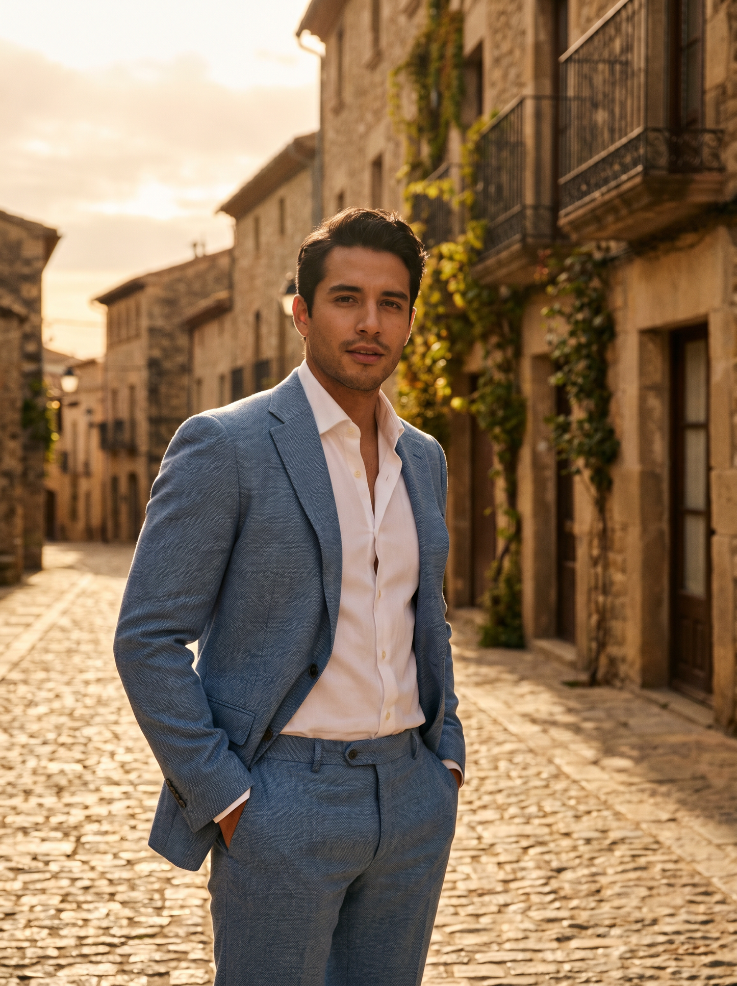 Powder Blue Wool Suit — Custom Made to Measure - front view