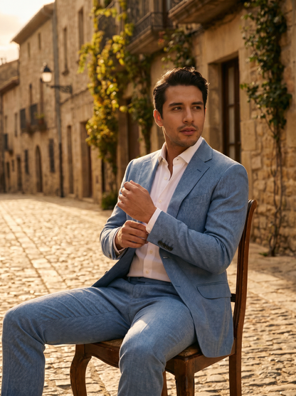 Powder Blue Wool Suit — Custom Made to Measure - seated view