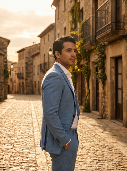 Powder Blue Wool Suit — Custom Made to Measure - side view