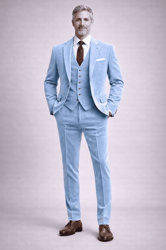 Powder Blue Velvet Slim Fit Suit — Custom Made to Measure