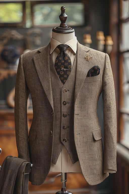 Brown Checked Linen Suit – Custom Made & Made to Measure