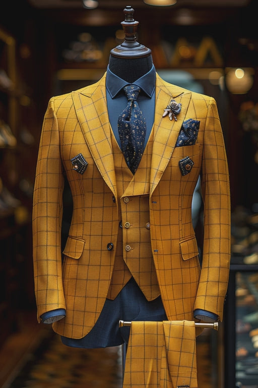 Bold Yellow Wool Suit – Tailored Fit for Men