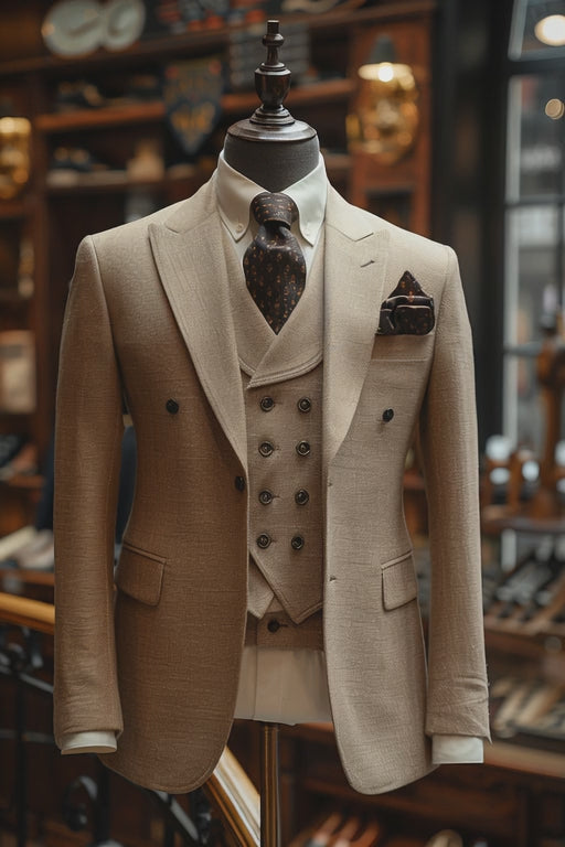 Men’s Off-White Wool Suit – Elegant Tailored Fit | Wedding & Formalwear