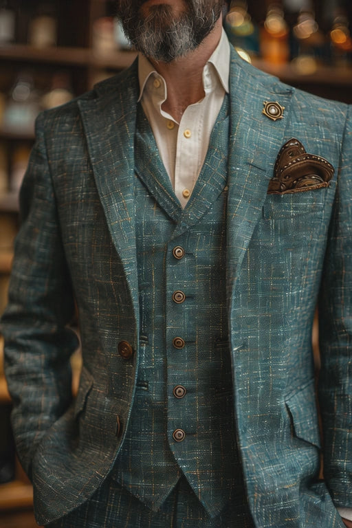Green & White Checked Linen Suit – Custom Made & Made to Measure