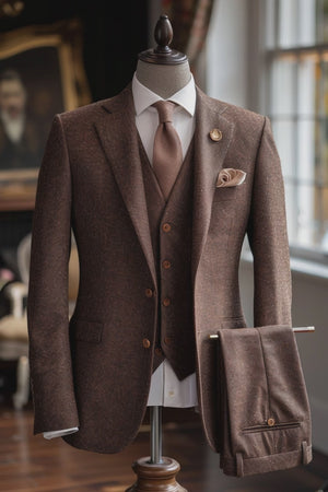 Men's Brown Linen Suit — Custom Made to Measure | SuitedNoir — 1
