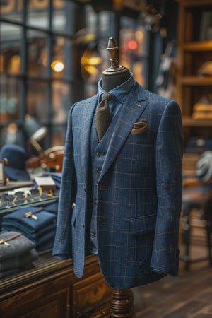 Blue & Brown Checked Linen Suit – Custom Made & Made to Measure — 1
