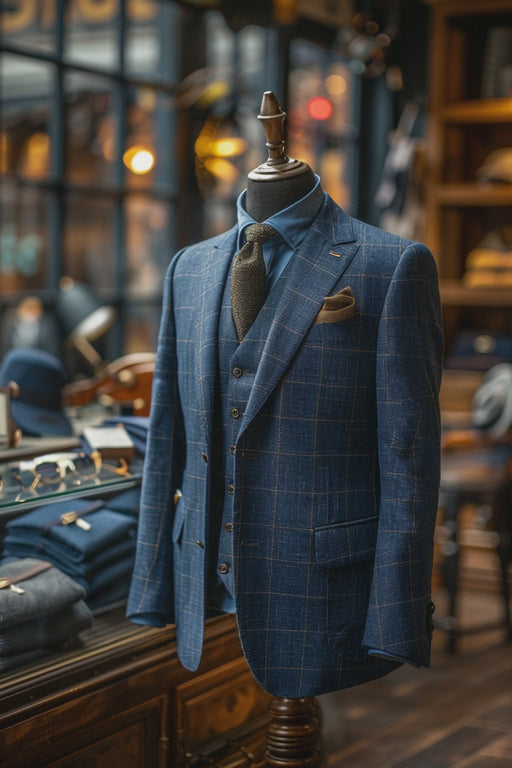 Blue & Brown Checked Linen Suit – Custom Made & Made to Measure