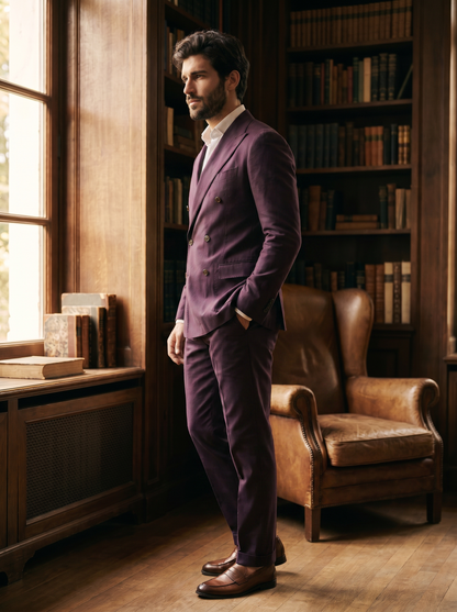 Purple Cotton Double Breasted Suit — Custom Made to Measure - side view