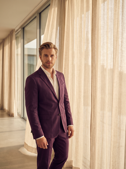 Purple Cotton Groomsmen Suit — Custom Made to Measure - front view