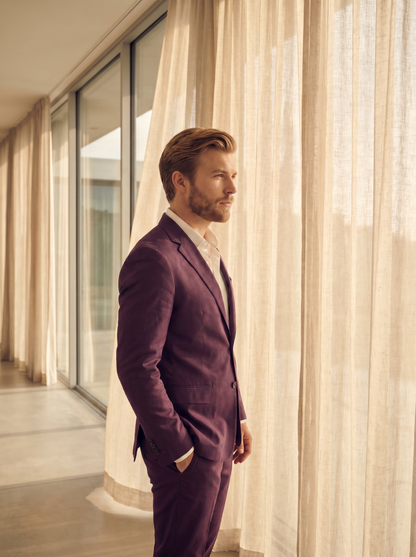 Purple Cotton Groomsmen Suit — Custom Made to Measure - side view