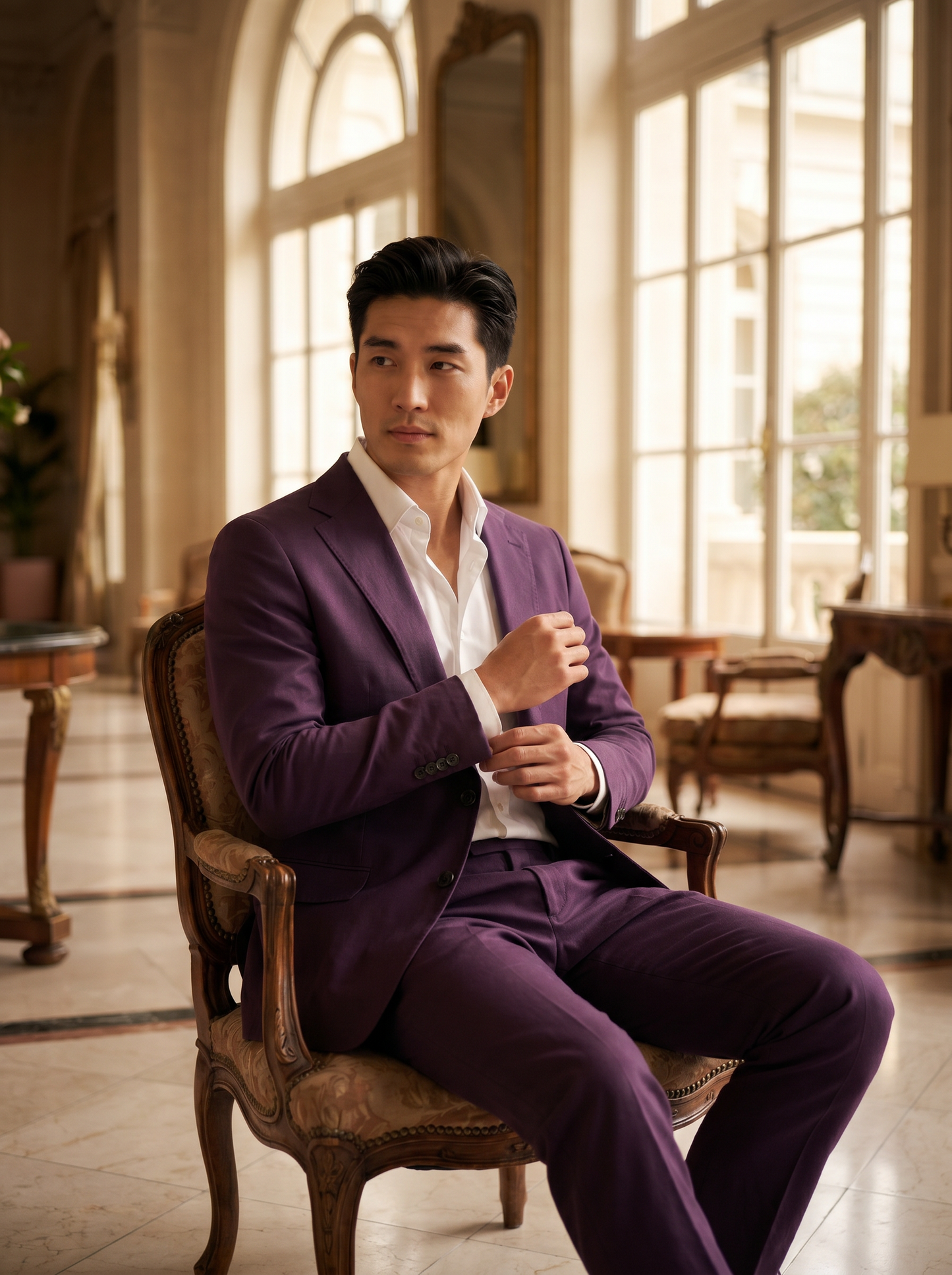 Purple Cotton Suit — Custom Made to Measure - seated view