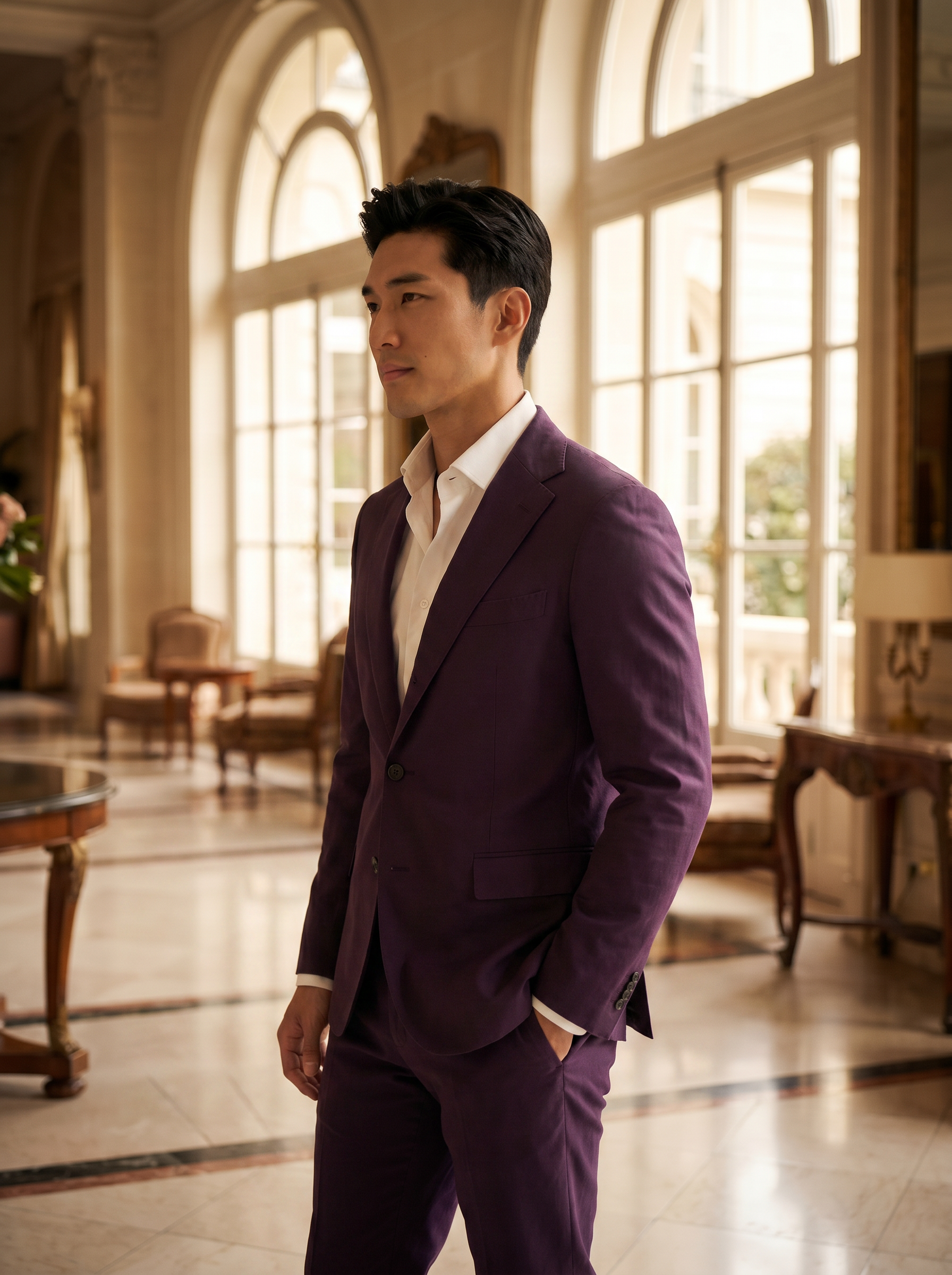 Purple Cotton Suit — Custom Made to Measure - side view
