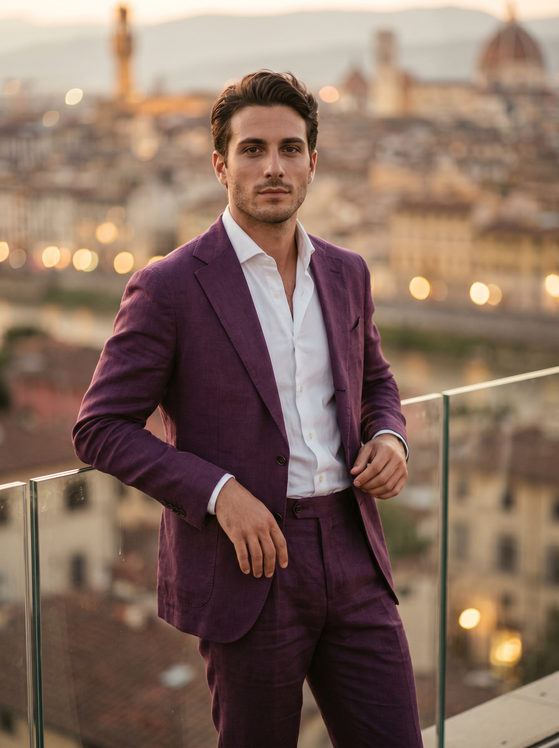 Purple Linen Groomsmen Suit — Custom Made to Measure - front view