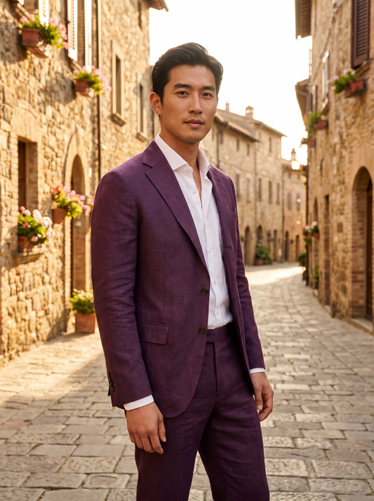 Purple Linen Suit — Custom Made to Measure - front view