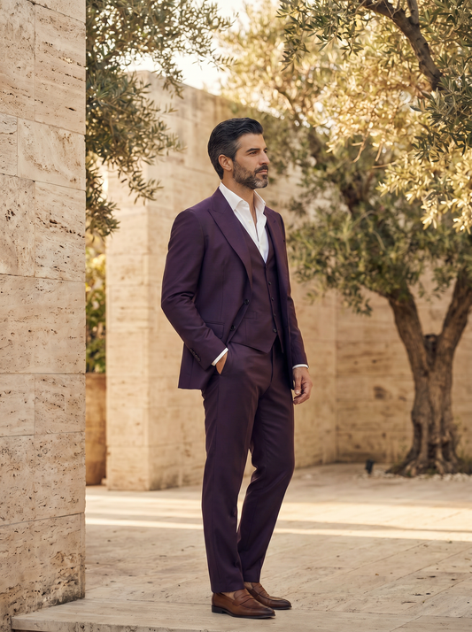 Purple Silk Blend 3-Piece Suit — Custom Made to Measure - side view