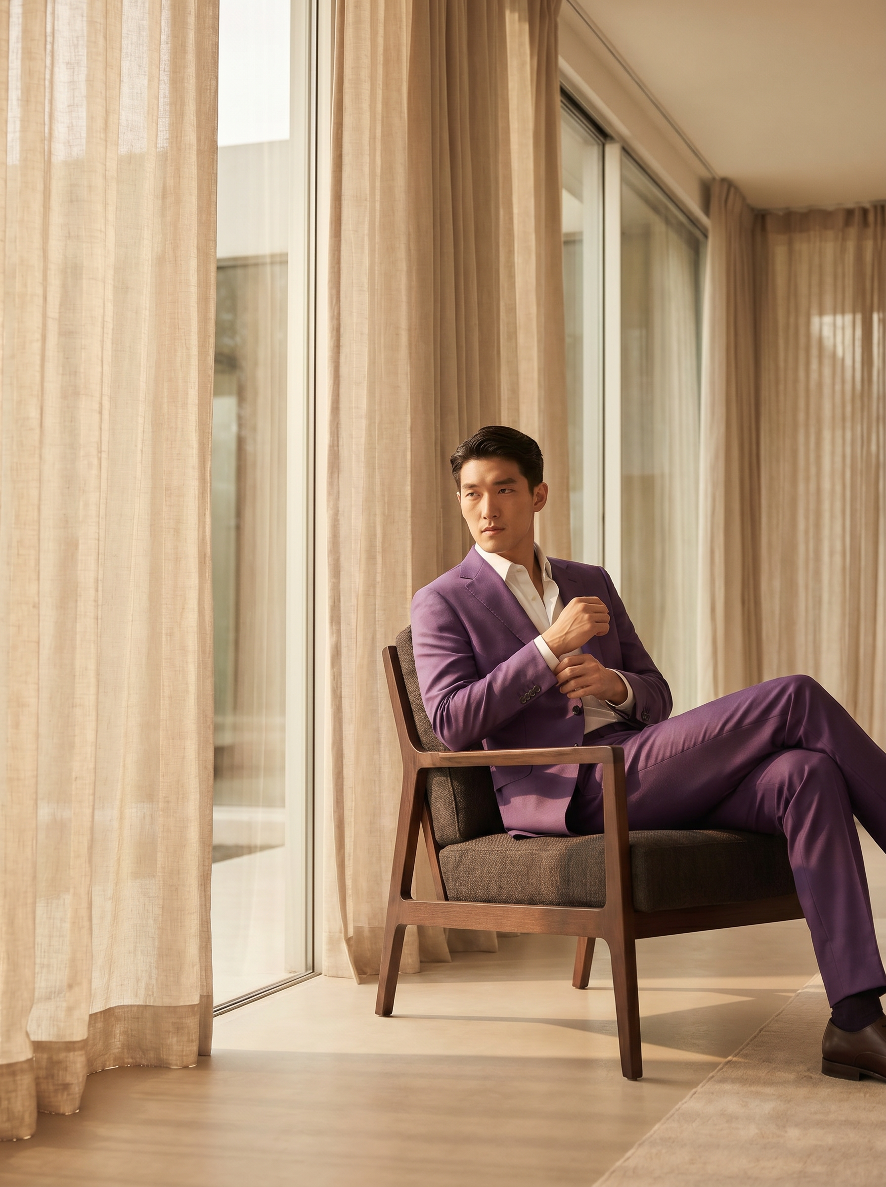 Purple Silk Blend Suit — Custom Made to Measure - seated view