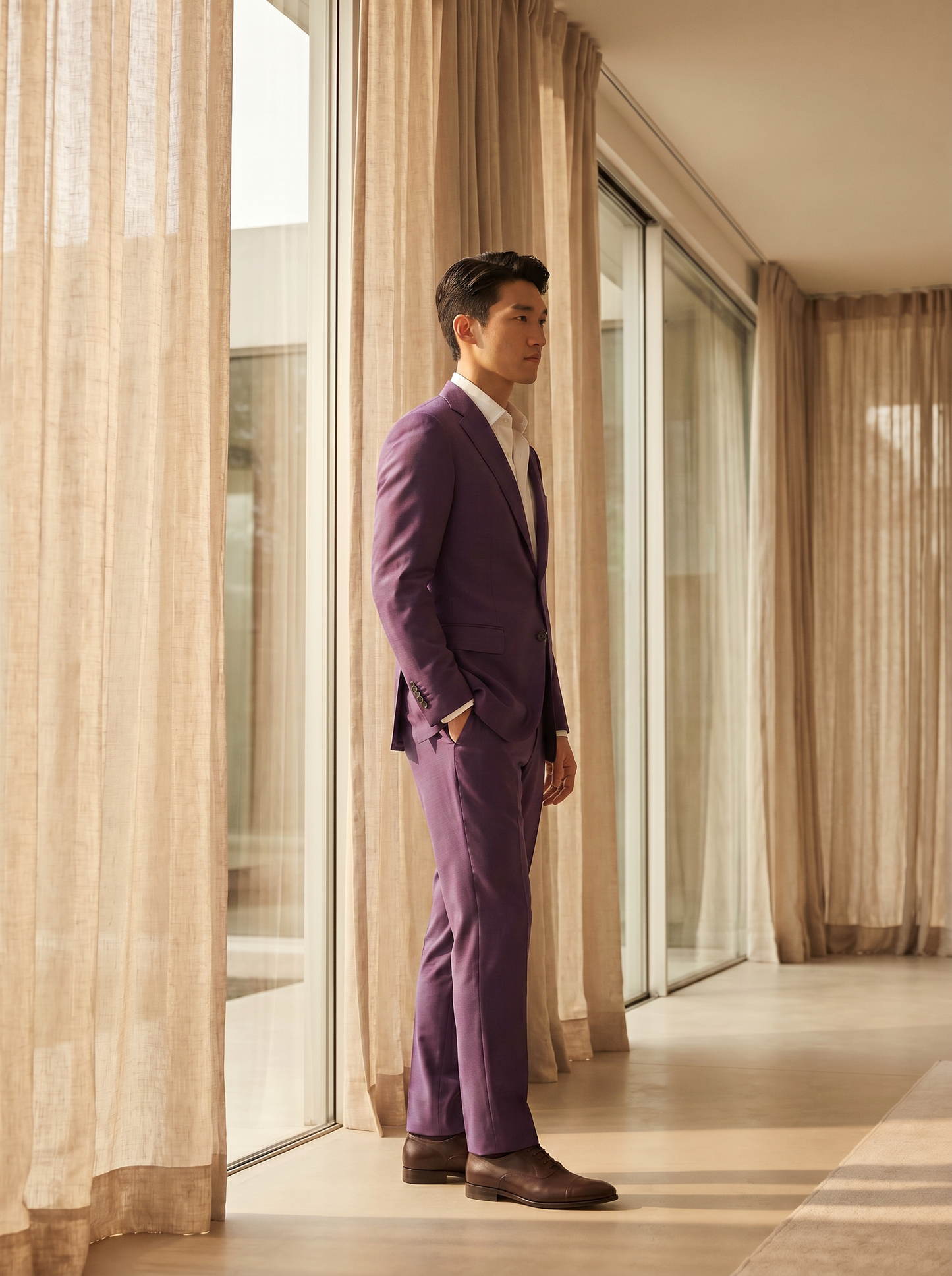 Purple Silk Blend Suit — Custom Made to Measure - side view