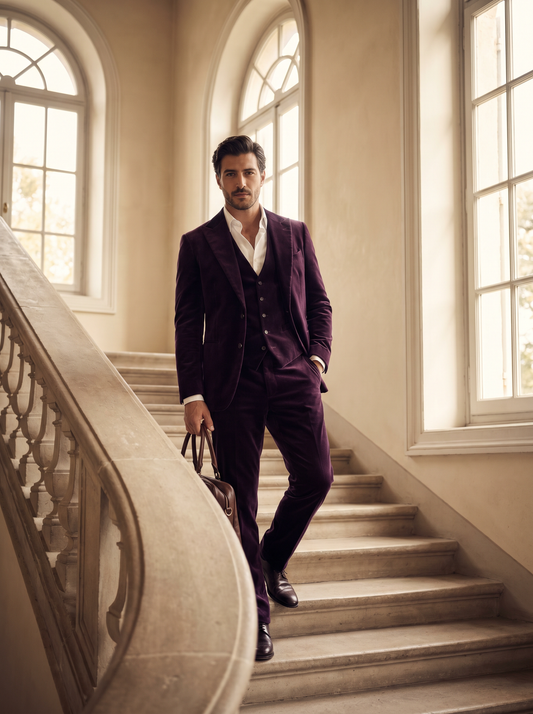 Purple Velvet 3-Piece Suit — Custom Made to Measure - front view