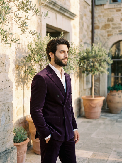 Purple Velvet Double Breasted Suit — Custom Made to Measure - side view