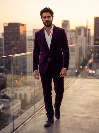 Purple Velvet Groomsmen Suit — Custom Made to Measure - front view
