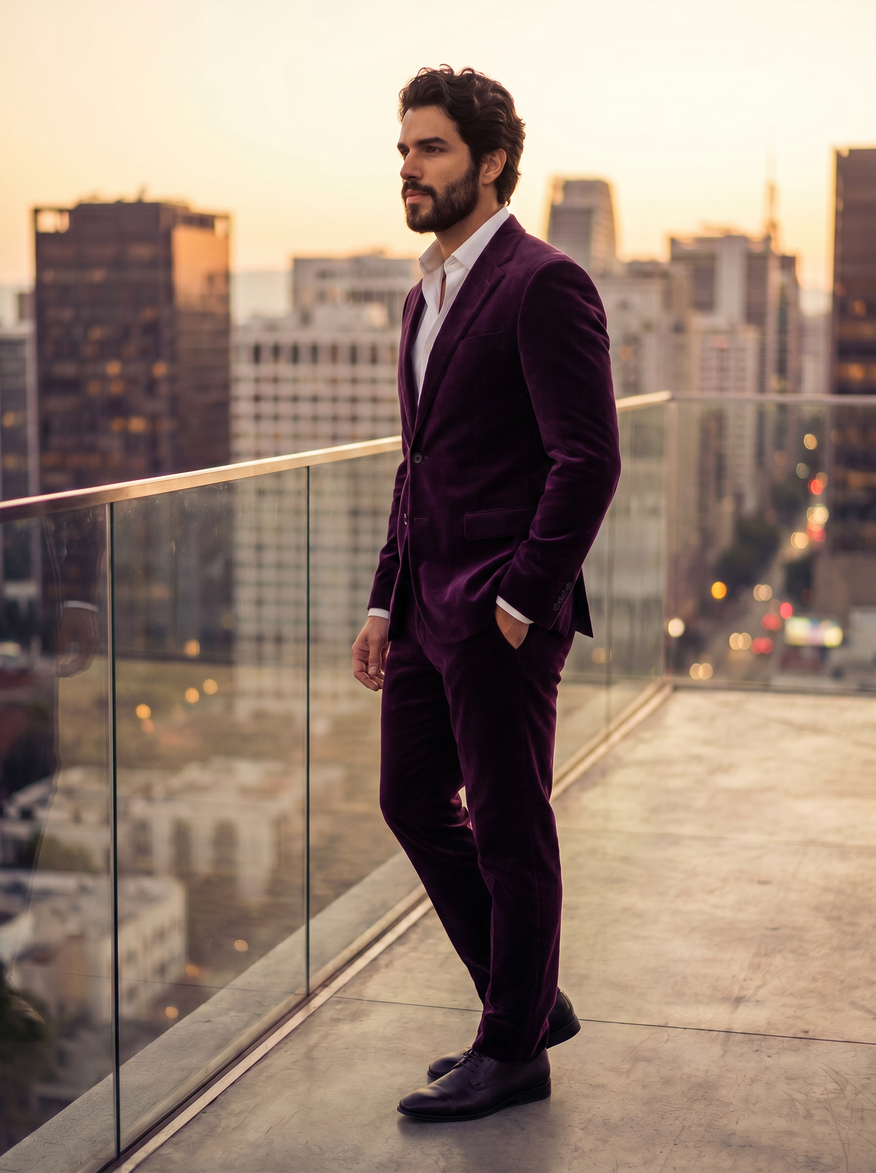 Purple Velvet Groomsmen Suit — Custom Made to Measure - side view