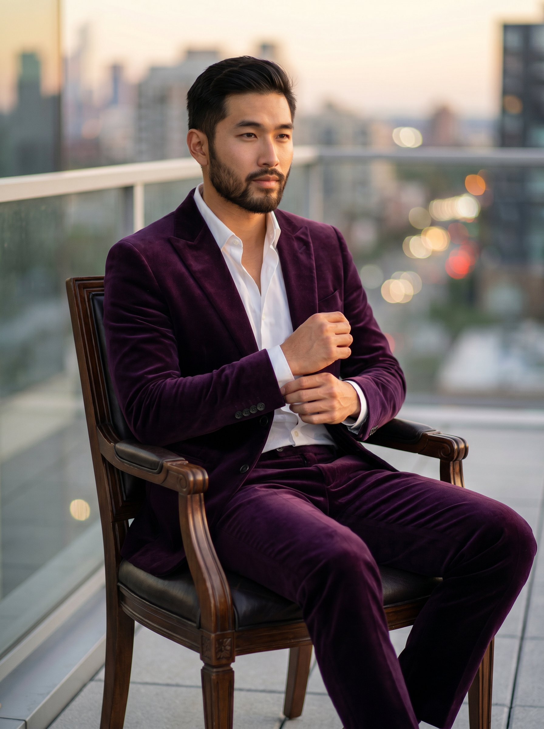 Purple Velvet Suit — Custom Made to Measure - seated view