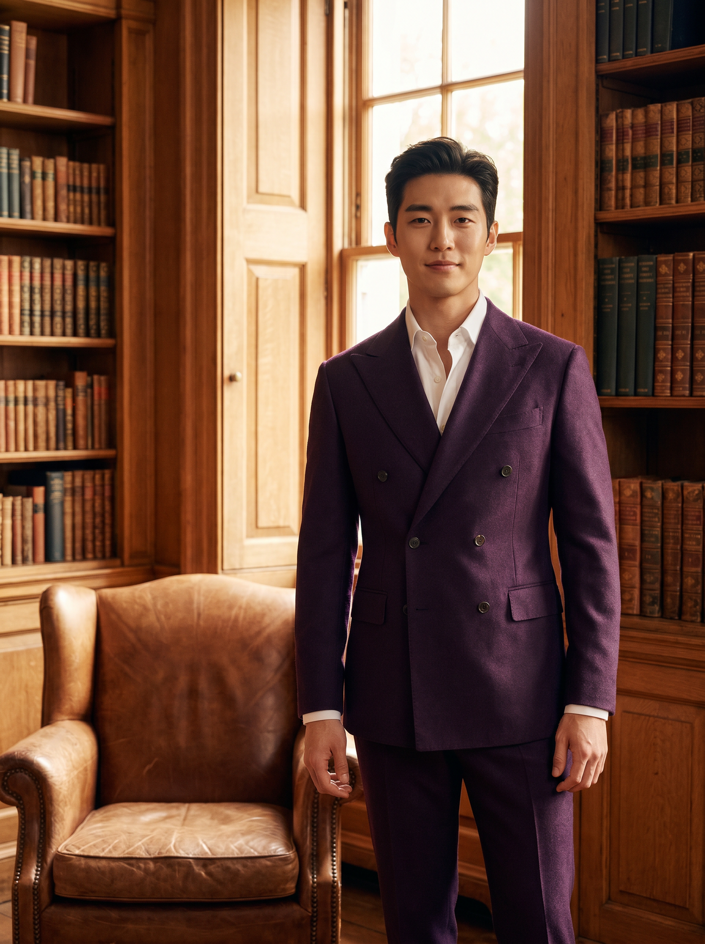 Purple Wool Double Breasted Suit — Custom Made to Measure - front view