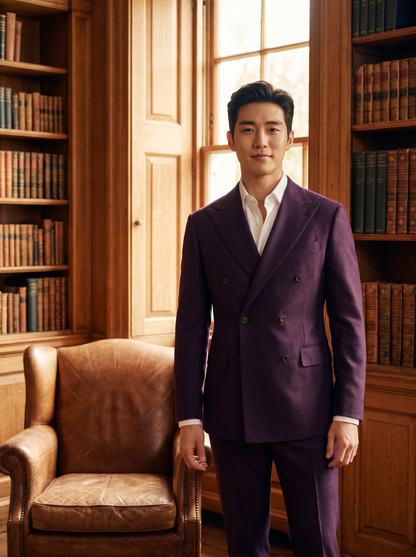 Purple Wool Double Breasted Suit — Custom Made to Measure - front view