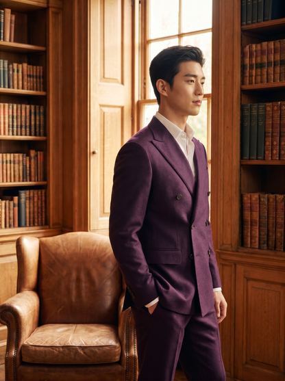 Purple Wool Double Breasted Suit — Custom Made to Measure - side view