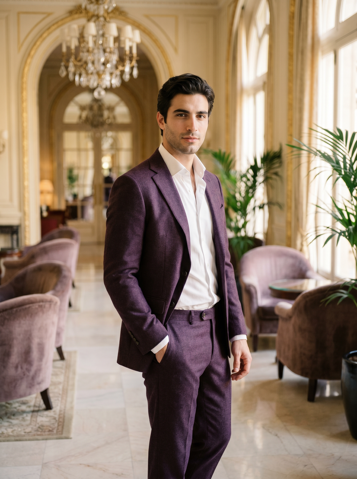 Purple Wool Groomsmen Suit — Custom Made to Measure - front view