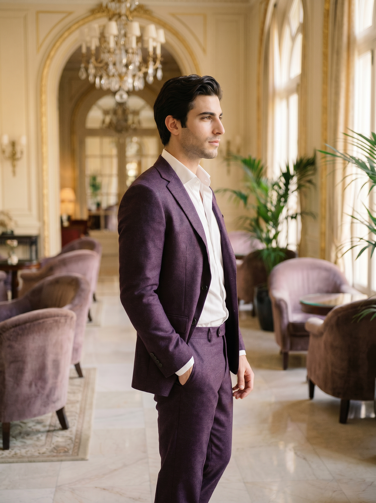 Purple Wool Groomsmen Suit — Custom Made to Measure - side view