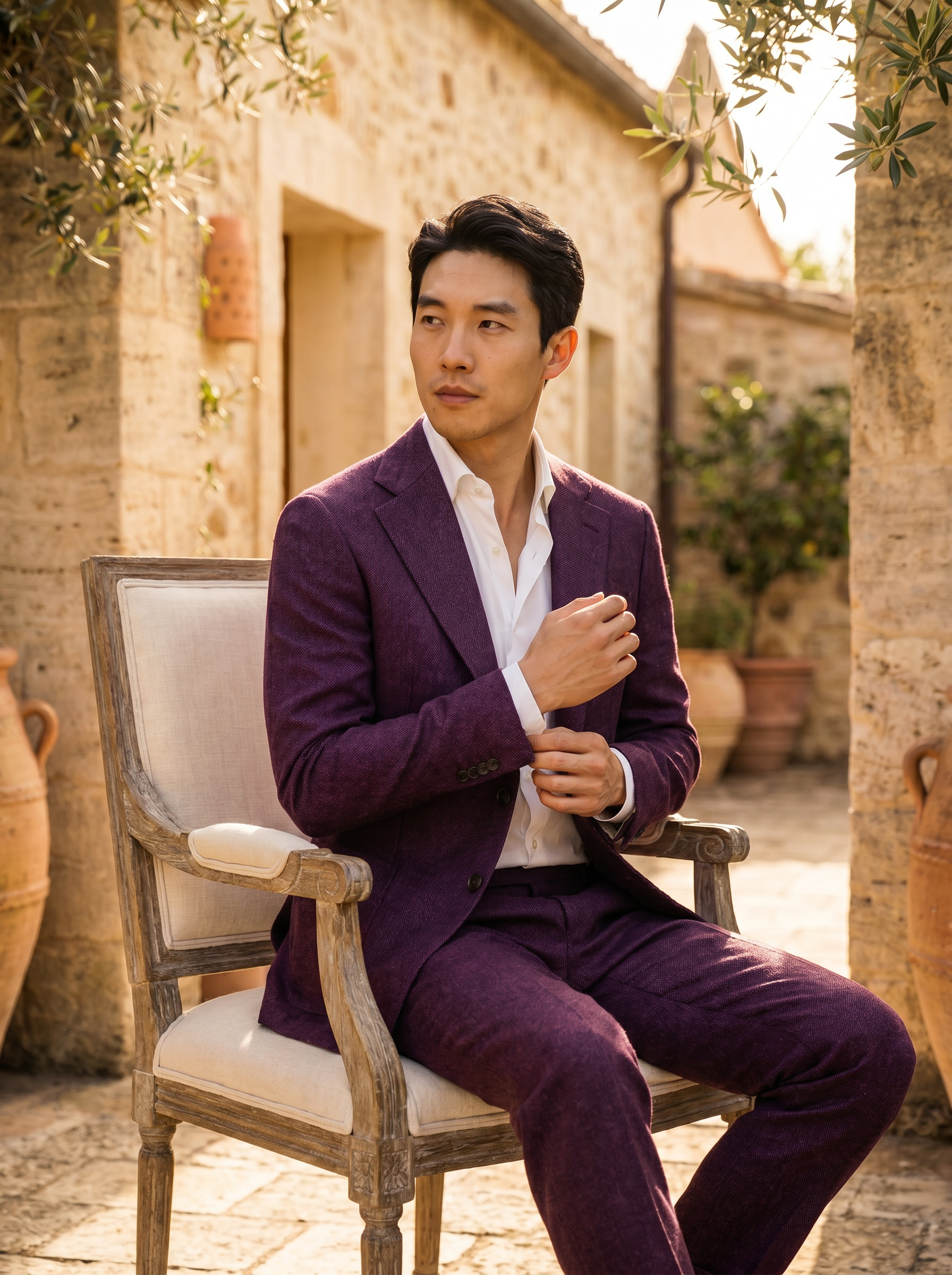 Purple Wool Suit — Custom Made to Measure - seated view