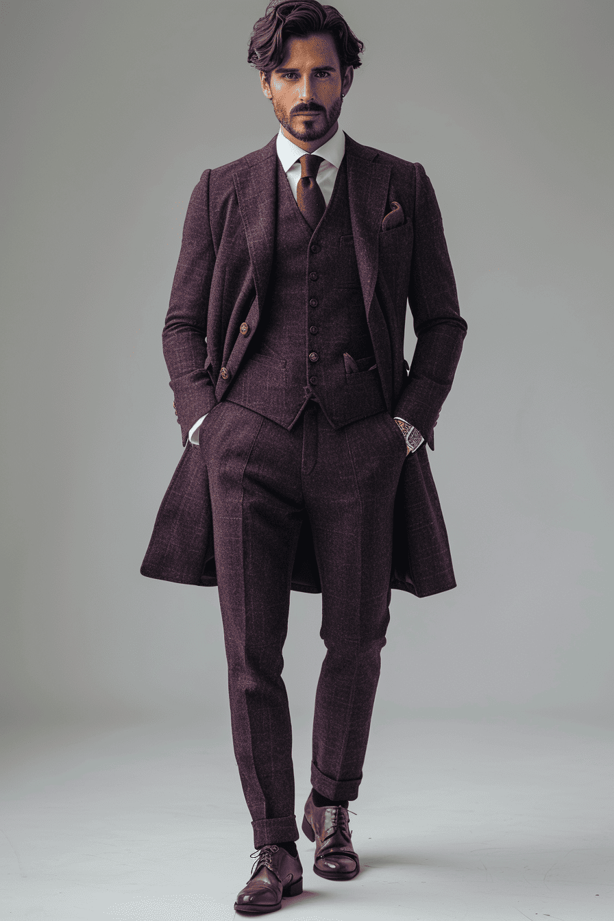 Purple Wool Cocktail Party Suit — Custom Made to Measure